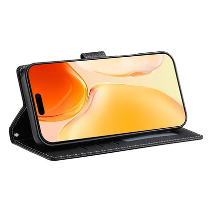 DF-012 For iPhone 16 Case Litchi Texture Leather Magnetic Clasp Wallet Stand Phone Cover