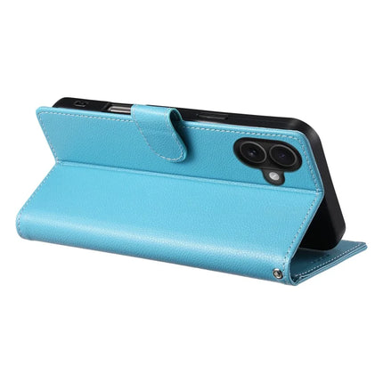 DF-012 For iPhone 16 Plus Case Litchi Texture Leather Wallet Stand Phone Cover