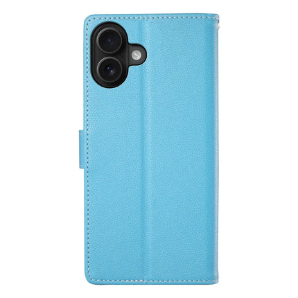 DF-012 For iPhone 16 Plus Case Litchi Texture Leather Wallet Stand Phone Cover