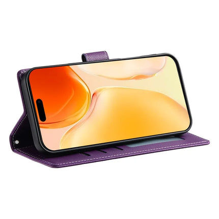 DF-012 For iPhone 16 Plus Case Litchi Texture Leather Wallet Stand Phone Cover