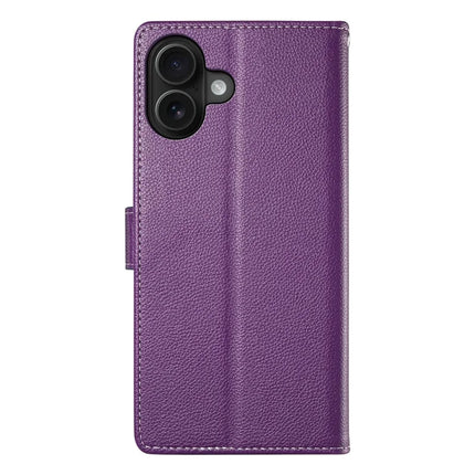 DF-012 For iPhone 16 Plus Case Litchi Texture Leather Wallet Stand Phone Cover