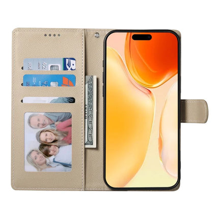 DF-012 For iPhone 16 Plus Case Litchi Texture Leather Wallet Stand Phone Cover