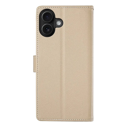 DF-012 For iPhone 16 Plus Case Litchi Texture Leather Wallet Stand Phone Cover