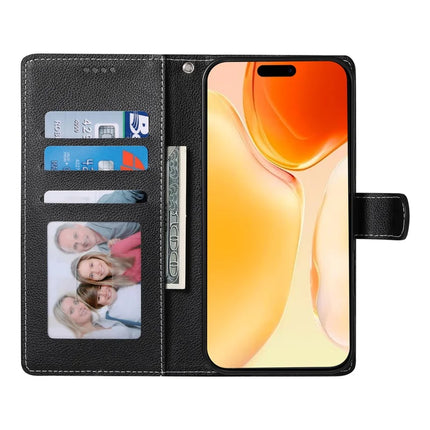 DF-012 For iPhone 16 Plus Case Litchi Texture Leather Wallet Stand Phone Cover