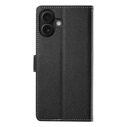 DF-012 For iPhone 16 Plus Case Litchi Texture Leather Wallet Stand Phone Cover