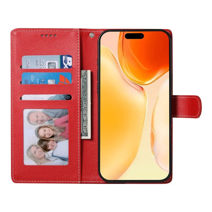 DF-012 For iPhone 16 Plus Case Litchi Texture Leather Wallet Stand Phone Cover