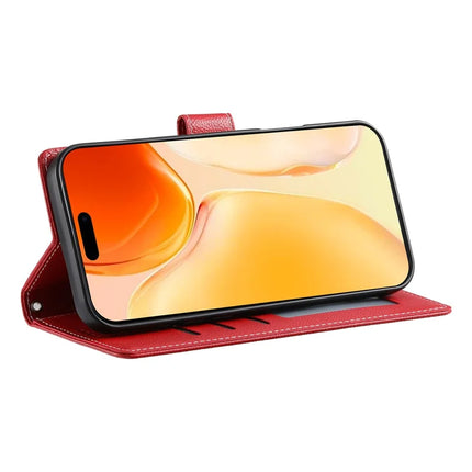 DF-012 For iPhone 16 Plus Case Litchi Texture Leather Wallet Stand Phone Cover