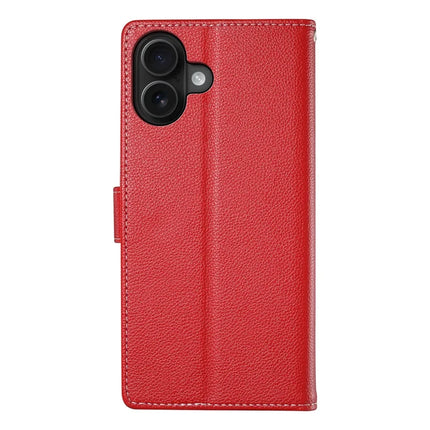 DF-012 For iPhone 16 Plus Case Litchi Texture Leather Wallet Stand Phone Cover