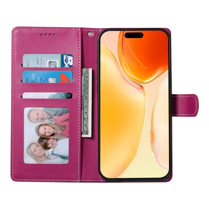 DF-012 For iPhone 16 Plus Case Litchi Texture Leather Wallet Stand Phone Cover