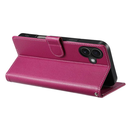 DF-012 For iPhone 16 Plus Case Litchi Texture Leather Wallet Stand Phone Cover