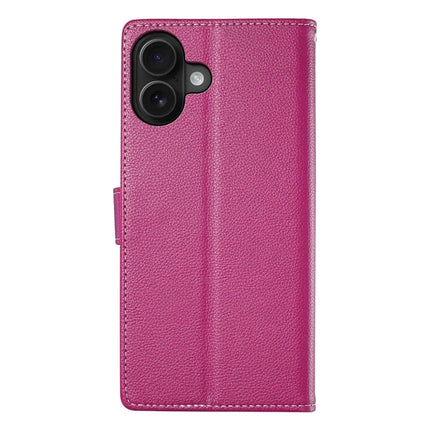DF-012 For iPhone 16 Plus Case Litchi Texture Leather Wallet Stand Phone Cover