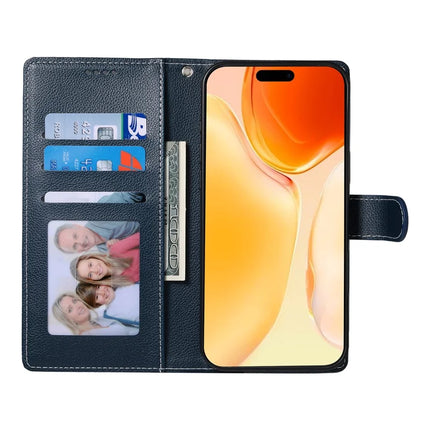 DF-012 For iPhone 16 Plus Case Litchi Texture Leather Wallet Stand Phone Cover