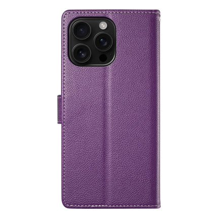 DF-012 For iPhone 16 Pro Case Litchi Texture Leather Wallet Stand Phone Cover