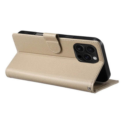 DF-012 For iPhone 16 Pro Case Litchi Texture Leather Wallet Stand Phone Cover