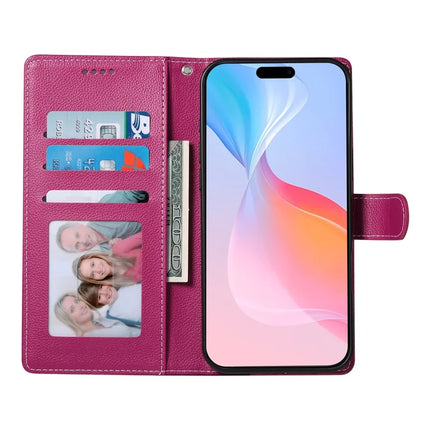DF-012 For iPhone 16 Pro Case Litchi Texture Leather Wallet Stand Phone Cover