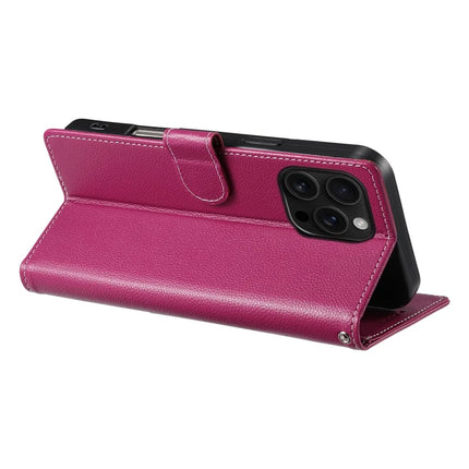 DF-012 For iPhone 16 Pro Case Litchi Texture Leather Wallet Stand Phone Cover