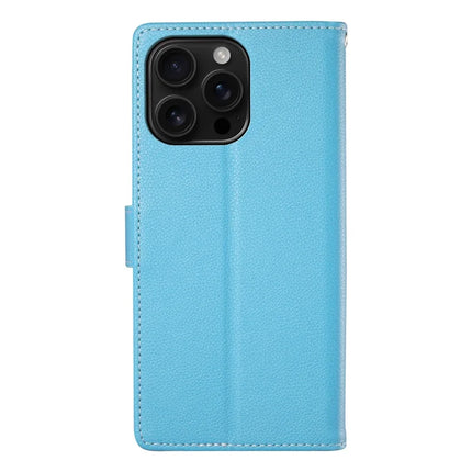 DF-012 For iPhone 16 Pro Case Litchi Texture Leather Wallet Stand Phone Cover