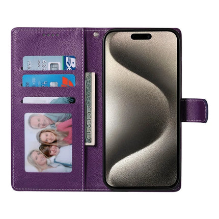 For iPhone 15 Pro Max Stand Case Litchi Texture Leather Wallet Phone Cover Magnetic Snap
