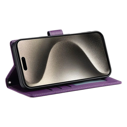 For iPhone 15 Pro Max Stand Case Litchi Texture Leather Wallet Phone Cover Magnetic Snap