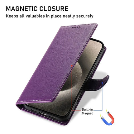 For iPhone 15 Pro Max Stand Case Litchi Texture Leather Wallet Phone Cover Magnetic Snap