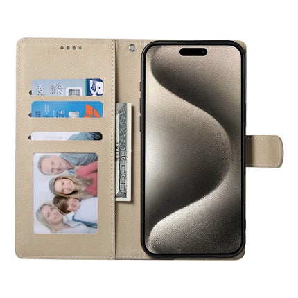 For iPhone 15 Pro Max Stand Case Litchi Texture Leather Wallet Phone Cover Magnetic Snap