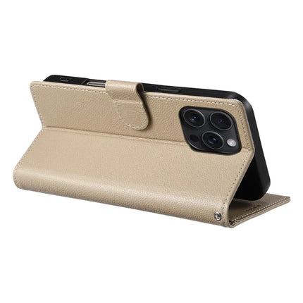 For iPhone 15 Pro Max Stand Case Litchi Texture Leather Wallet Phone Cover Magnetic Snap