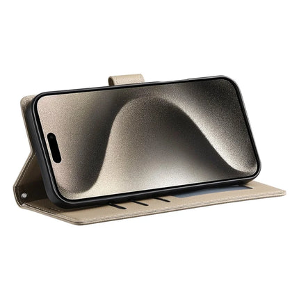 For iPhone 15 Pro Max Stand Case Litchi Texture Leather Wallet Phone Cover Magnetic Snap