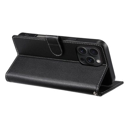 For iPhone 15 Pro Max Stand Case Litchi Texture Leather Wallet Phone Cover Magnetic Snap