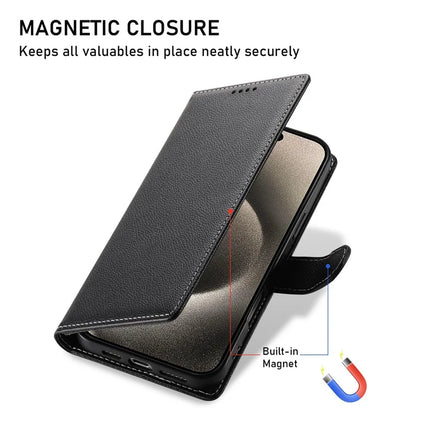 For iPhone 15 Pro Max Stand Case Litchi Texture Leather Wallet Phone Cover Magnetic Snap