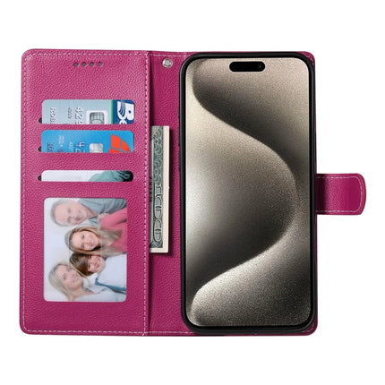 For iPhone 15 Pro Max Stand Case Litchi Texture Leather Wallet Phone Cover Magnetic Snap