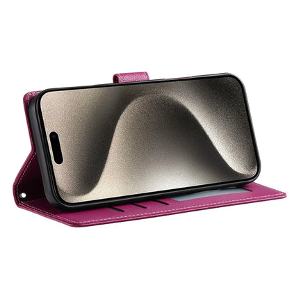For iPhone 15 Pro Max Stand Case Litchi Texture Leather Wallet Phone Cover Magnetic Snap