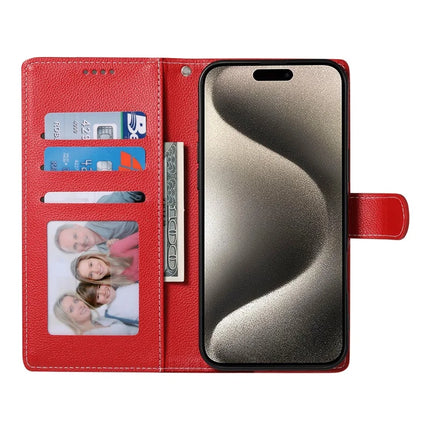 For iPhone 15 Pro Max Stand Case Litchi Texture Leather Wallet Phone Cover Magnetic Snap