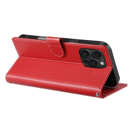 For iPhone 15 Pro Max Stand Case Litchi Texture Leather Wallet Phone Cover Magnetic Snap