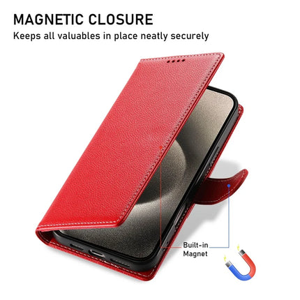 For iPhone 15 Pro Max Stand Case Litchi Texture Leather Wallet Phone Cover Magnetic Snap