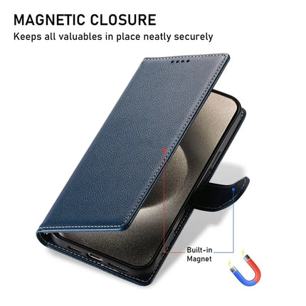For iPhone 15 Pro Max Stand Case Litchi Texture Leather Wallet Phone Cover Magnetic Snap