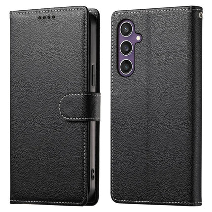 DF-012 For Samsung Galaxy S23 FE Case Litchi Texture Leather Wallet Stand Phone Cover - Black