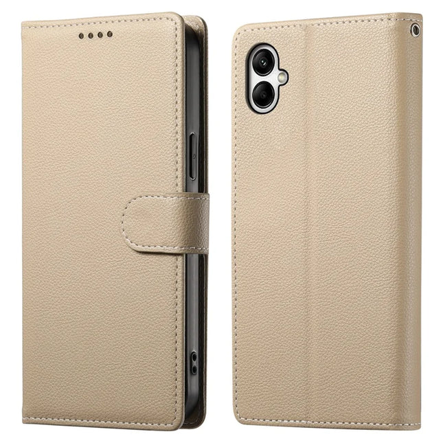 DF-012 For Samsung Galaxy A05 4G Case Litchi Texture Leather Wallet Stand Phone Cover - Apricot