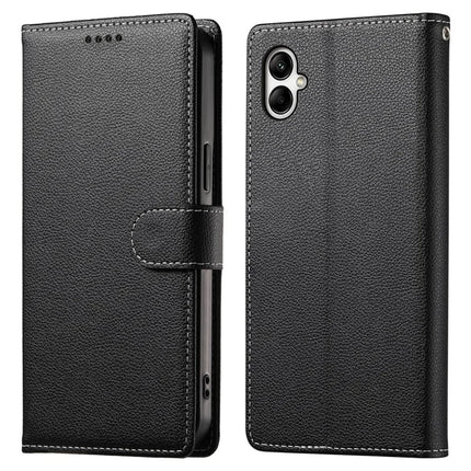 DF-012 For Samsung Galaxy A05 4G Case Litchi Texture Leather Wallet Stand Phone Cover - Black