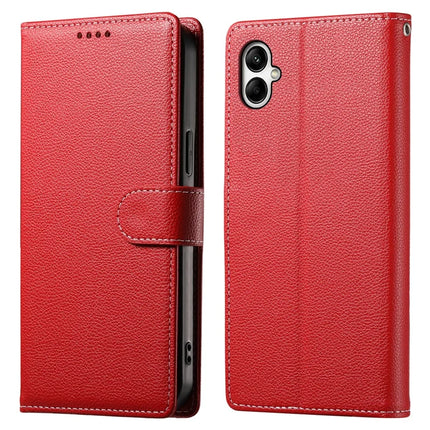 DF-012 For Samsung Galaxy A05 4G Case Litchi Texture Leather Wallet Stand Phone Cover - Red