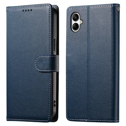 DF-012 For Samsung Galaxy A05 4G Case Litchi Texture Leather Wallet Stand Phone Cover - Dark Blue