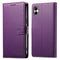 DF-012 For Samsung Galaxy A06 5G / A06 Case Litchi Texture Leather Magnetic Clasp Wallet Stand Phone Cover with Wrist Strap - Purple