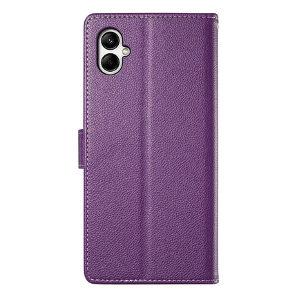 DF-012 For Samsung Galaxy A06 5G / A06 Case Litchi Texture Leather Magnetic Clasp Wallet Stand Phone Cover with Wrist Strap