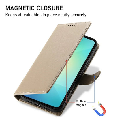 DF-012 For Samsung Galaxy A06 5G / A06 Case Litchi Texture Leather Magnetic Clasp Wallet Stand Phone Cover with Wrist Strap