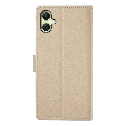DF-012 For Samsung Galaxy A06 5G / A06 Case Litchi Texture Leather Magnetic Clasp Wallet Stand Phone Cover with Wrist Strap