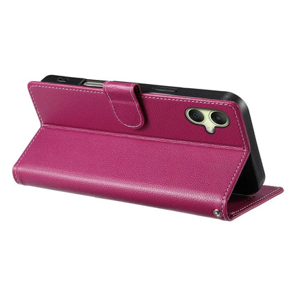 DF-012 For Samsung Galaxy A06 5G / A06 Case Litchi Texture Leather Magnetic Clasp Wallet Stand Phone Cover with Wrist Strap