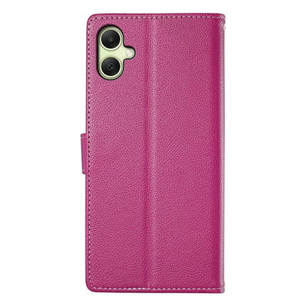 DF-012 For Samsung Galaxy A06 5G / A06 Case Litchi Texture Leather Magnetic Clasp Wallet Stand Phone Cover with Wrist Strap