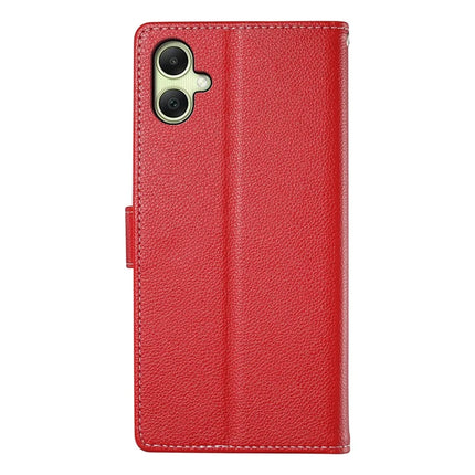 DF-012 For Samsung Galaxy A06 5G / A06 Case Litchi Texture Leather Magnetic Clasp Wallet Stand Phone Cover with Wrist Strap