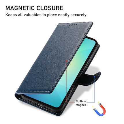 DF-012 For Samsung Galaxy A06 5G / A06 Case Litchi Texture Leather Magnetic Clasp Wallet Stand Phone Cover with Wrist Strap