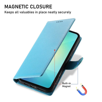 DF-012 For Samsung Galaxy A06 5G / A06 Case Litchi Texture Leather Magnetic Clasp Wallet Stand Phone Cover with Wrist Strap