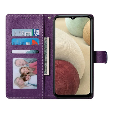 DF-012 For Samsung Galaxy A05s 4G Case Litchi Texture Leather Magnetic Clasp Wallet Stand Phone Cover with Wrist Strap